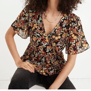 Madewell Short-Sleeve Peplum Wrap Top in Flower Garden Sz XS
